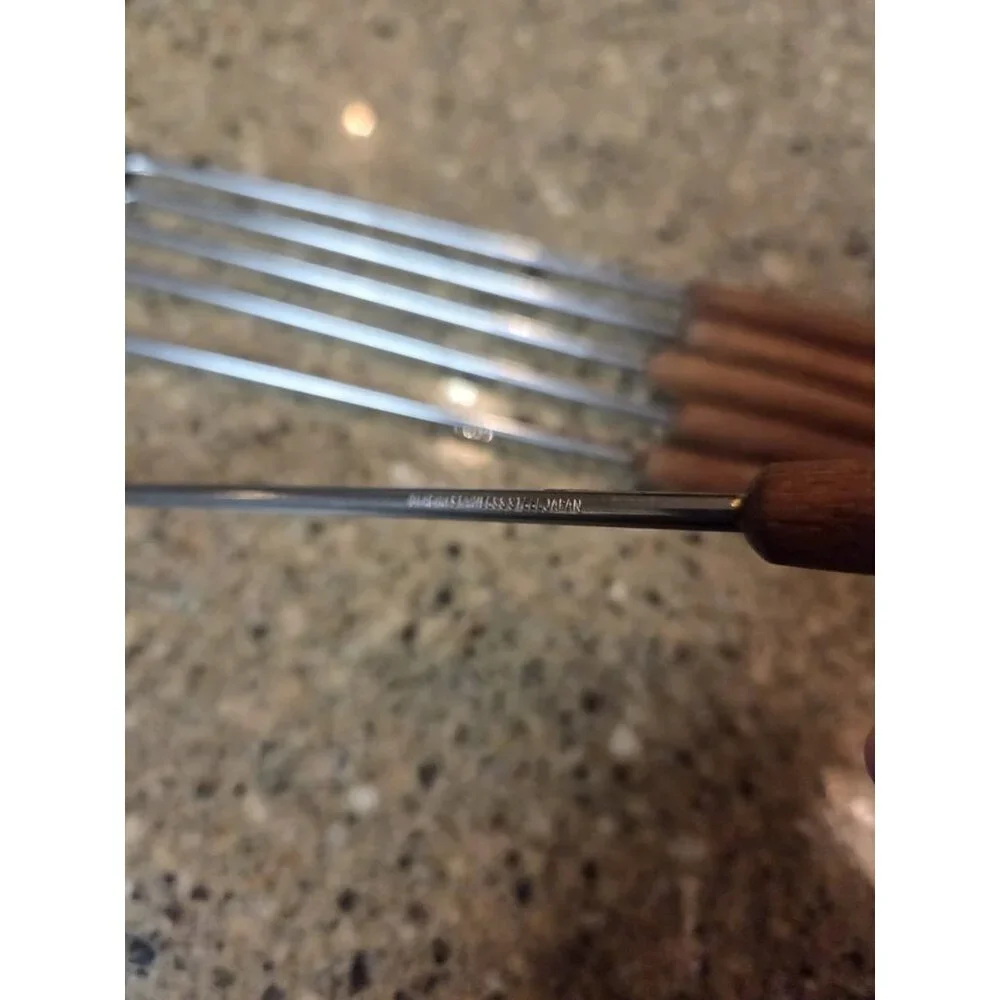 Set 6 Vintage‎ MCM Otagiri Fondue Forks Stainless Wood Handles Japan
